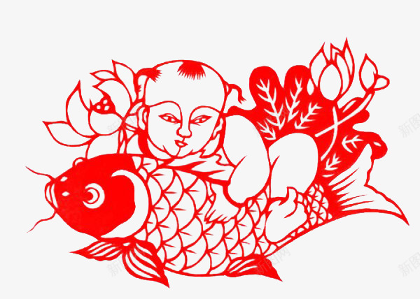 年年有鱼剪纸png免抠素材_新图网 https://ixintu.com 剪纸 年年有鱼 春节 民俗 红色 节日