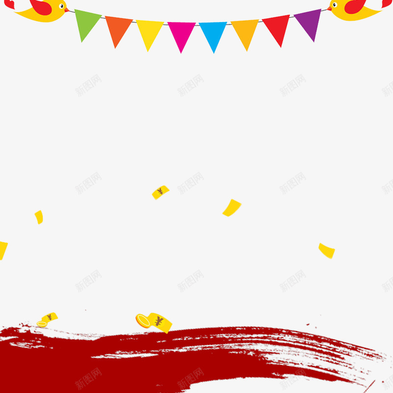 漂浮金币吊旗主图背景png免抠素材_新图网 https://ixintu.com 主图背景 吊旗 漂浮 红色笔触 金币