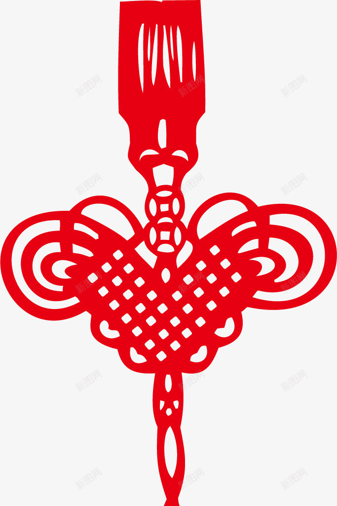 对称中国结png免抠素材_新图网 https://ixintu.com 同心结 红色 红色剪纸花 红色剪纸花卉 红色剪纸花环 红色剪纸花边