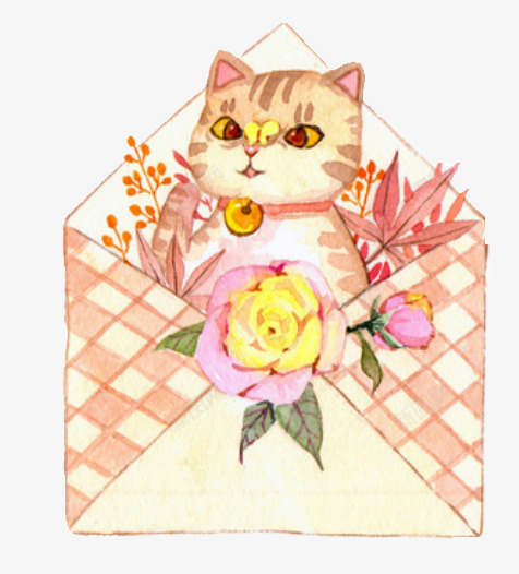 小猫信封png免抠素材_新图网 https://ixintu.com 一封信 信封 手绘 水彩 装饰