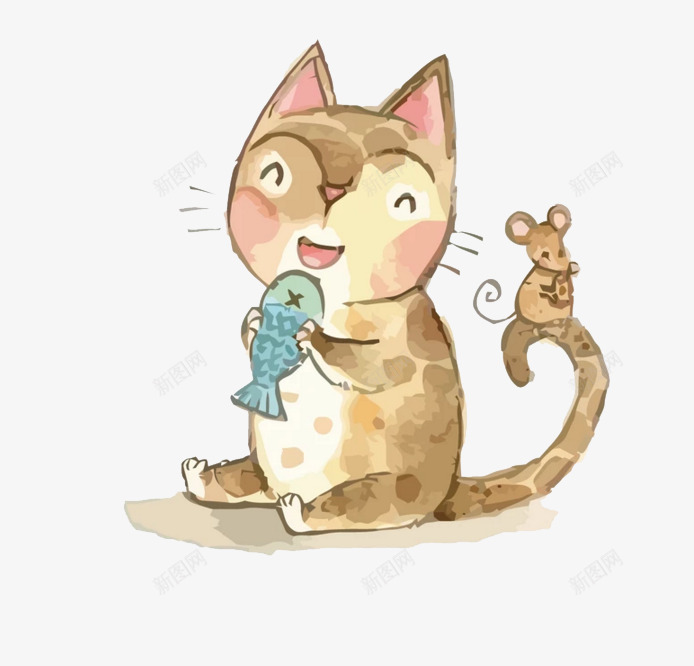 吃鱼的小猫咪png免抠素材_新图网 https://ixintu.com PNG素材 吃鱼 小猫咪 小老鼠