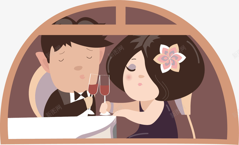 喝红酒的男女士png免抠素材_新图网 https://ixintu.com 卡通 商务 彩色 手绘 男女士 红酒 约会