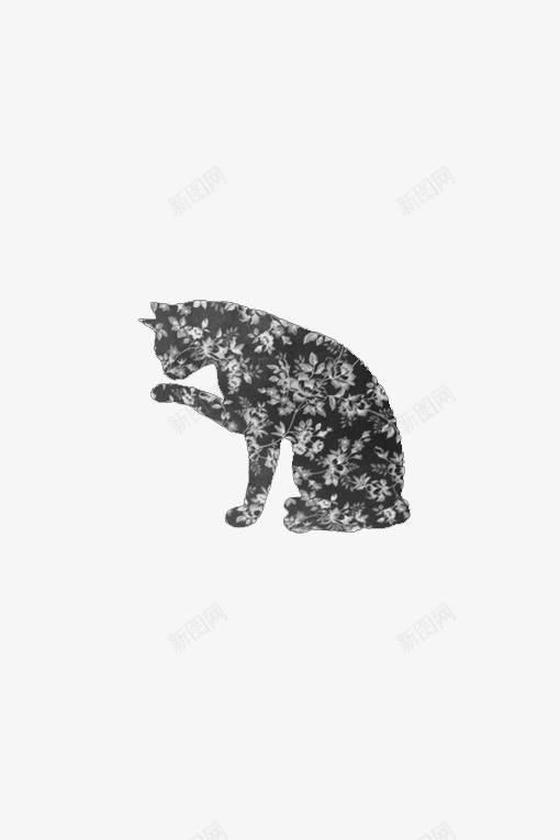 舔爪子的小猫png免抠素材_新图网 https://ixintu.com 剪影 卡通 手绘