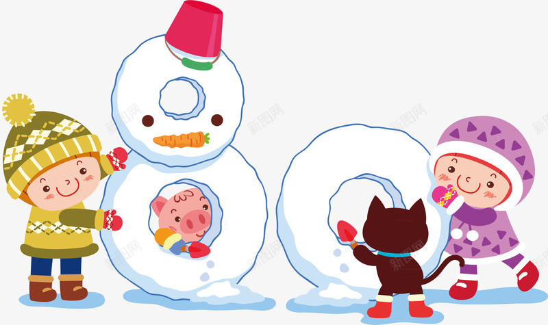 堆雪人玩耍png免抠素材_新图网 https://ixintu.com 卡通堆雪人 堆雪人海报素材 堆雪人素材 矢量堆雪人