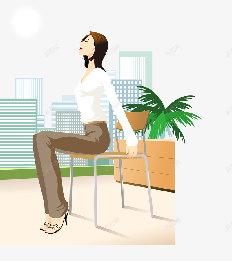 坐椅子上做健身的美女png免抠素材_新图网 https://ixintu.com 健身 健身美女 坐椅子上做健身的矢量美女 大厦 椅子 矢量美女 美女