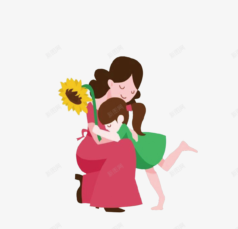 卡通拥抱孩子的母亲png免抠素材_新图网 https://ixintu.com 卡通 妈妈 孩子 感恩母亲 拥抱 母亲 母亲节 葵花