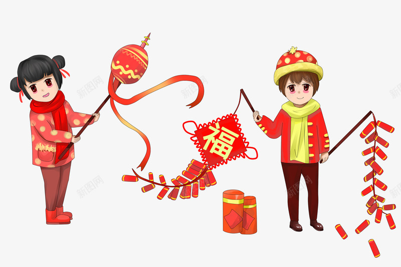 卡通放鞭炮psd免抠素材_新图网 https://ixintu.com PNG图 PNG图下载 创意卡通 卡通 卡通插图 插图 放鞭炮 新年 春节人物