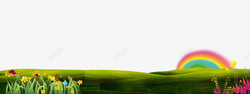绿色草地背景png免抠素材_新图网 https://ixintu.com 彩虹背景 绿色背景 绿色草地 花朵 草坪