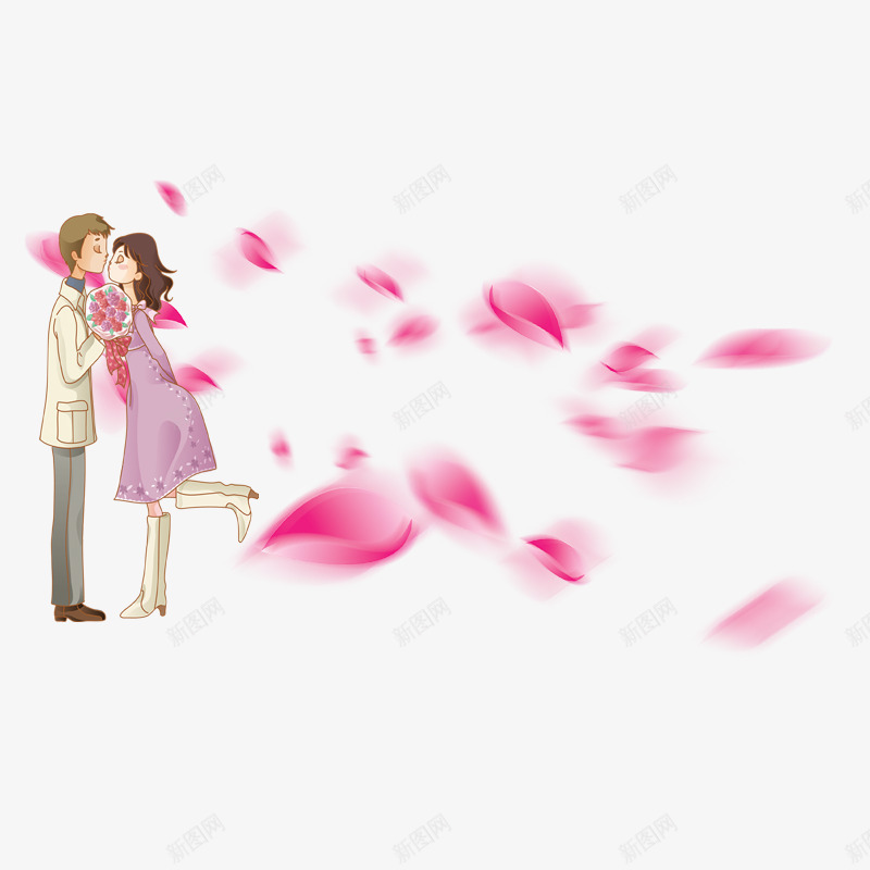 相爱的两人png免抠素材_新图网 https://ixintu.com 恋人 情人 捧着玫瑰花的女孩子 浪漫 漂浮的花瓣 爱情 相恋 粉色花瓣