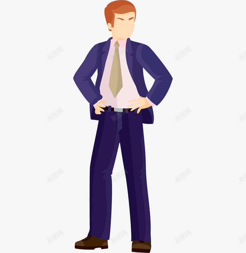 穿西装的男人png免抠素材_新图网 https://ixintu.com 卡通 水墨 男人 白领 站立 蓝色的 西装 领带