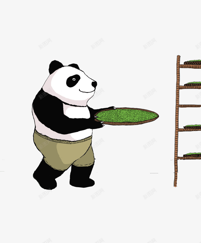 熊猫形象展示采茶工艺过程手绘png免抠素材_新图网 https://ixintu.com 图案 展示 工艺过程 手绘风格 熊猫形象 茶叶制作 采茶 采茶手绘