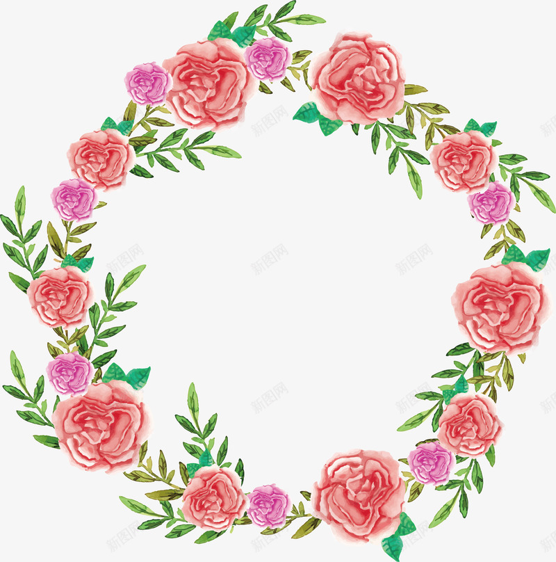精美粉红山茶花环png免抠素材_新图网 https://ixintu.com 山茶花环 山茶花边框 水彩山茶 水彩植物 矢量png 粉红色 粉色山茶