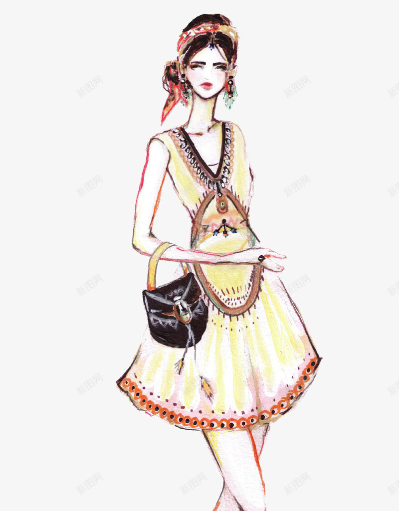 女装时装插画png免抠素材_新图网 https://ixintu.com 女装设计稿 手绘时装设计图 时尚人像水彩插画