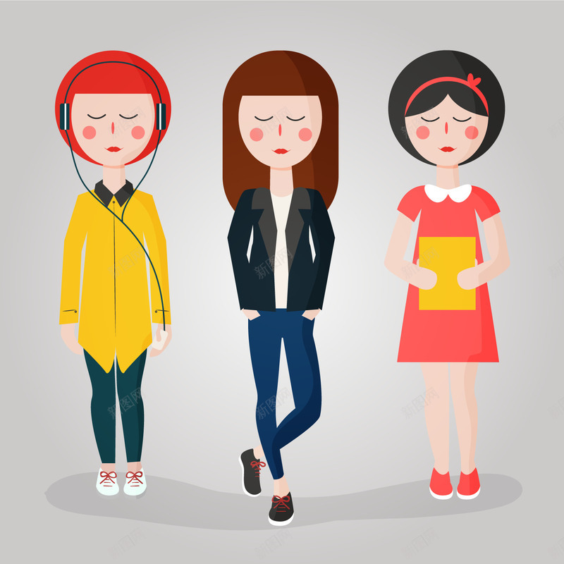 卡通闭眼睛的女生png免抠素材_新图网 https://ixintu.com 人物 听歌 听歌的人 女孩 女生 闭眼