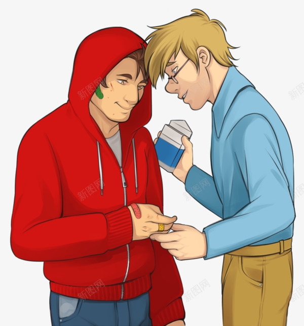 两个男人png免抠素材_新图网 https://ixintu.com 卡通 帽子 手绘 男人