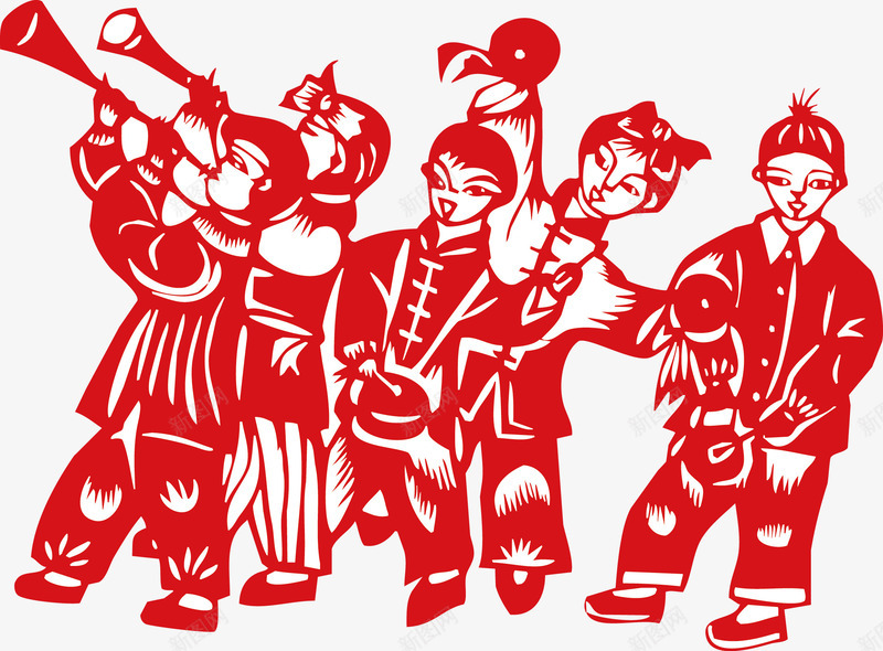 人物剪纸png免抠素材_新图网 https://ixintu.com 中国娃娃 春节 窗花