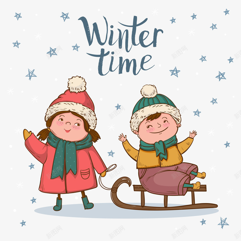 冬季儿童滑雪图矢量图ai免抠素材_新图网 https://ixintu.com 冬季时间 小孩子 开心 滑雪 矢量图