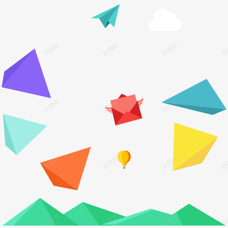 卡通几何图案漂浮背景png免抠素材_新图网 https://ixintu.com 几何图案 卡通 漂浮 背景