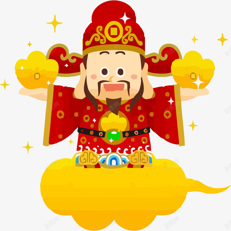 拿着金子的财神爷png免抠素材_新图网 https://ixintu.com 喜庆 春节 财神png 财神爷 金子 黄色