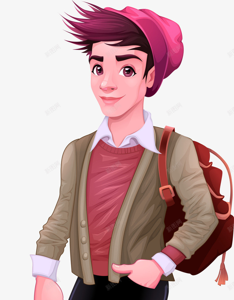 帅哥psd免抠素材_新图网 https://ixintu.com 卡通人物 帅哥 戴帽子的男人 背包的男人