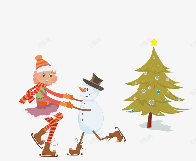 和女孩一起滑冰的雪人png免抠素材_新图网 https://ixintu.com 女孩 松树 水彩雪人 滑冰 雪人
