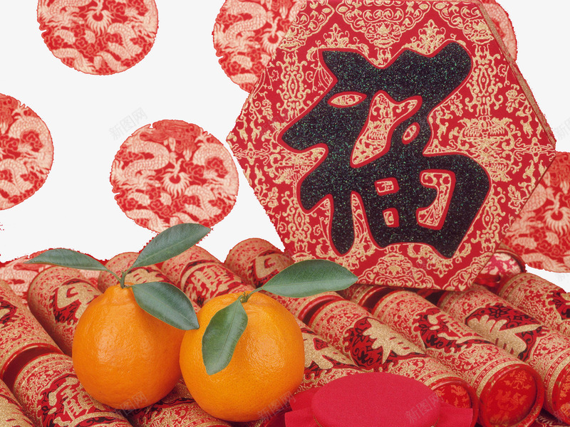 春节喜庆物品储备png免抠素材_新图网 https://ixintu.com 春联 橙 爆竹 福 过年 除夕