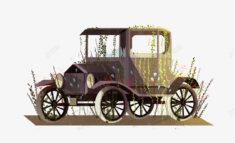 长草的小汽车png免抠素材_新图网 https://ixintu.com 古董汽车 小汽车 长草的汽车