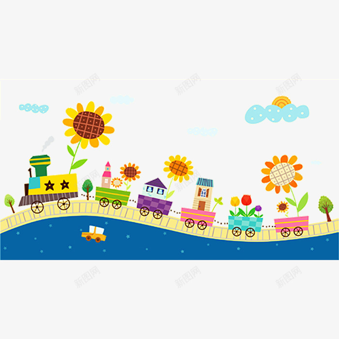 小车向日葵背景png免抠素材_新图网 https://ixintu.com 向日葵 向日葵背景图片 小草图片 小车