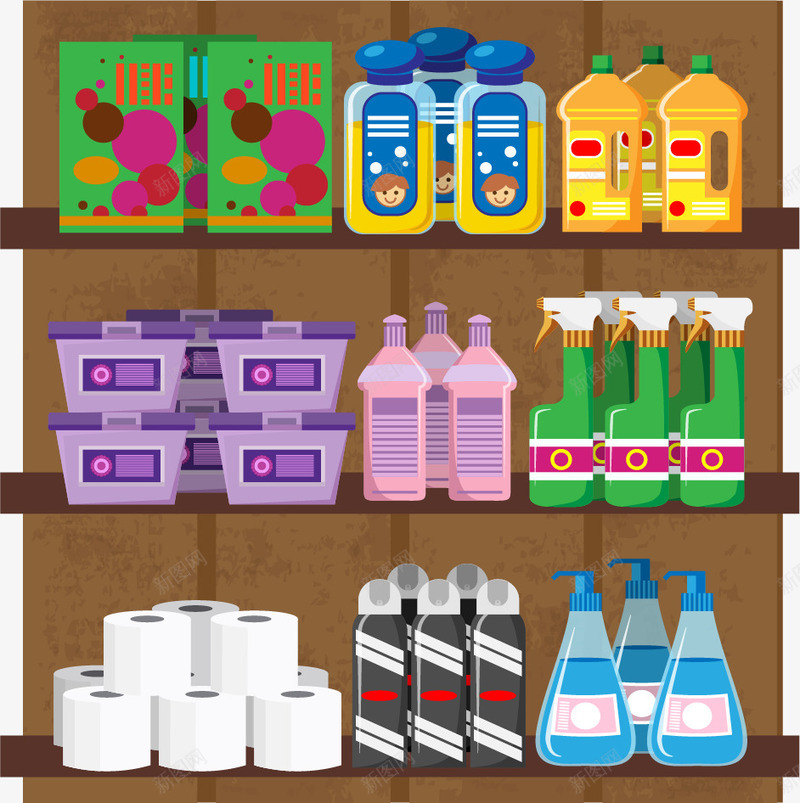 清洁用品货架矢量图eps免抠素材_新图网 https://ixintu.com 打扫卫生 清洁用品 百货 矢量素材 货架子 矢量图