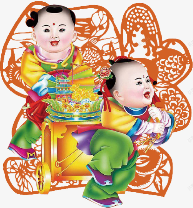 拉着金银珠宝的福娃贴画png免抠素材_新图网 https://ixintu.com 新年 春节装饰 福娃 福娃窗花 福字 节日装饰 贴画 金银珠宝