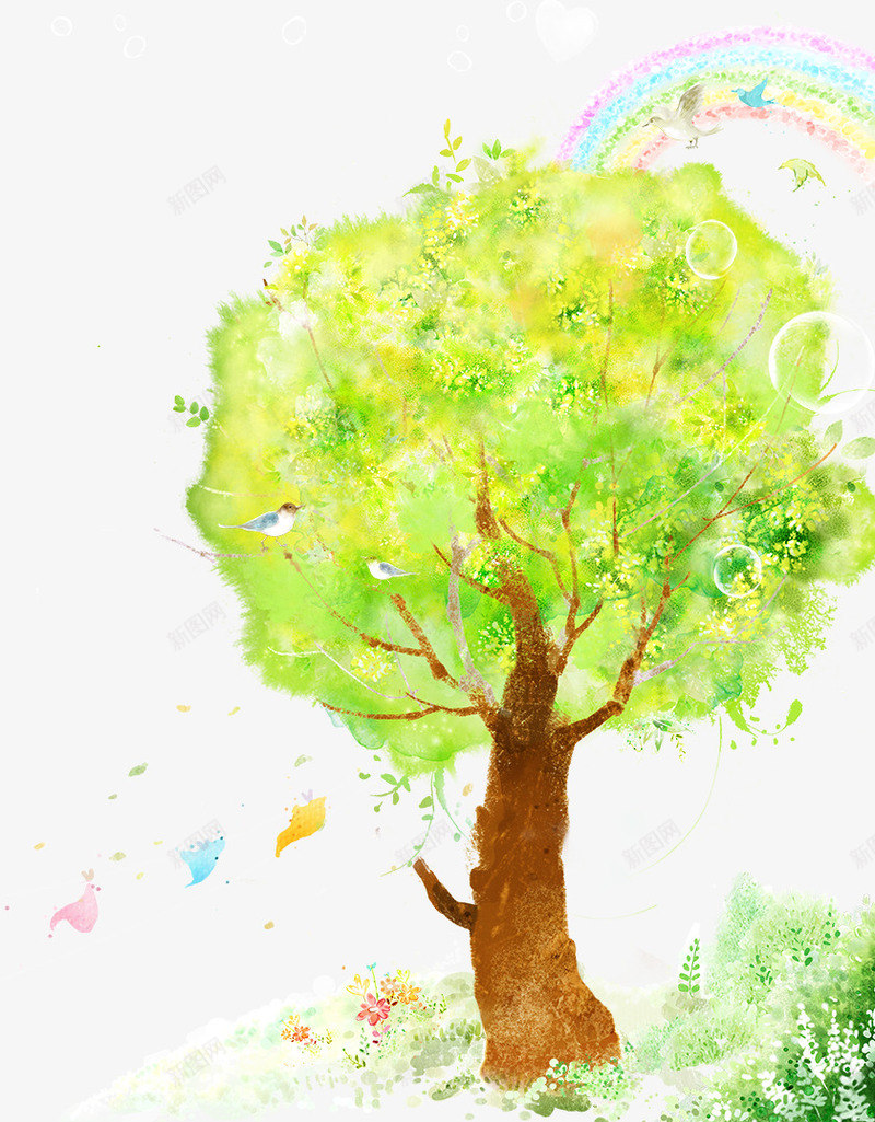 水彩大树和彩虹png免抠素材_新图网 https://ixintu.com 卡通彩虹 大树 彩虹 手绘风景 水彩大树 水彩风景 水彩风景画