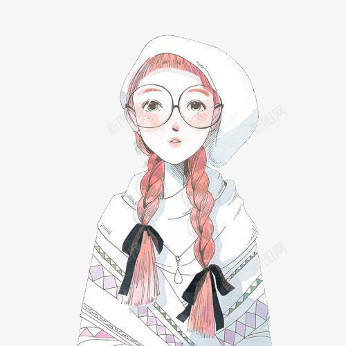扎着辫子的小女孩png免抠素材_新图网 https://ixintu.com 冬装 女孩 小插画 手绘插画 浪漫 温馨 简约