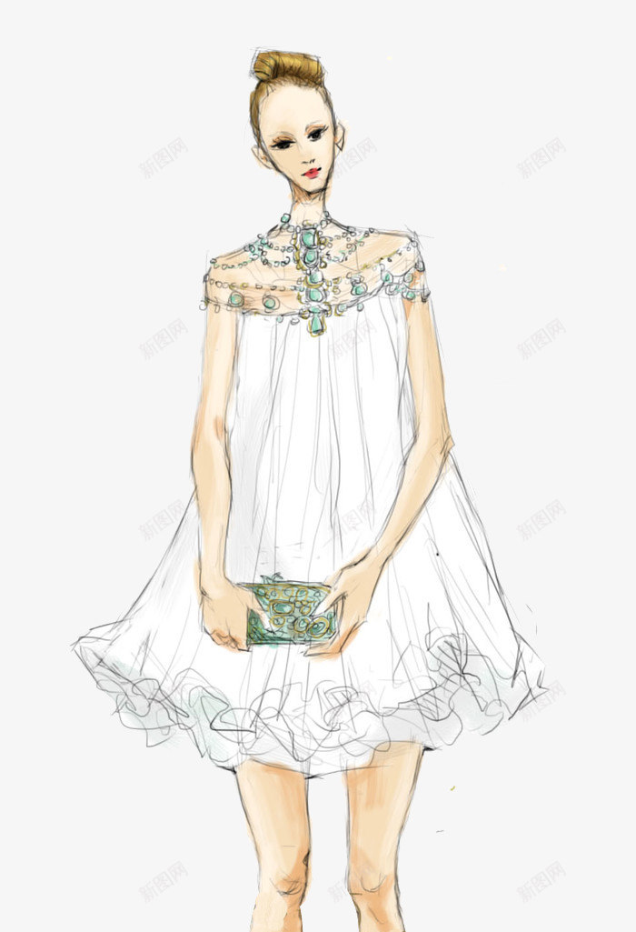 唯美礼服婚纱插画png免抠素材_新图网 https://ixintu.com 女装设计稿 手绘时装设计图 时装设计插画