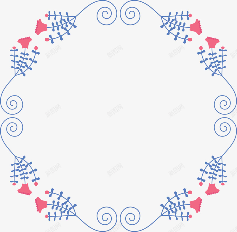 红色花朵蓝色花环矢量图ai免抠素材_新图网 https://ixintu.com 矢量png 红色花朵 花环 花藤 花藤边框 蓝色花环 矢量图