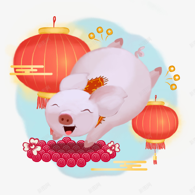 生肖猪可爱手绘春节插画卡通清新psd免抠素材_新图网 https://ixintu.com 卡通猪 手绘春节插画 生肖猪 生肖猪可爱手绘春节插画卡通清新