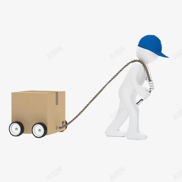拉车的人png免抠素材_新图网 https://ixintu.com 仓库管理员 仓管员 卡通 小车 男人 白色的 简笔 绳子