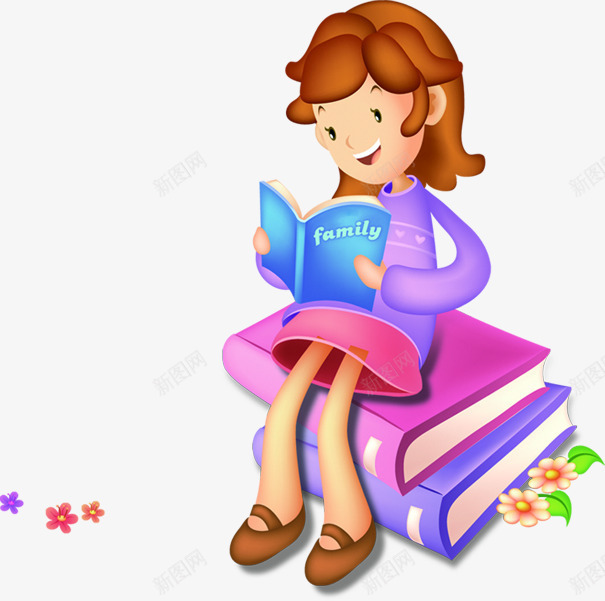 读书的卡通女孩毕业png免抠素材_新图网 https://ixintu.com 卡通 女孩 毕业 读书