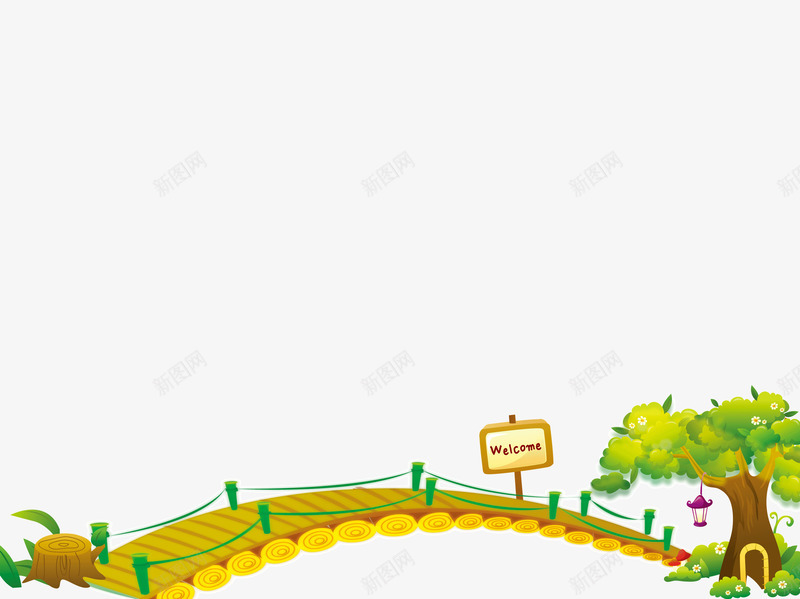 手绘小桥png免抠素材_新图网 https://ixintu.com 大树 小桥 手绘 木制