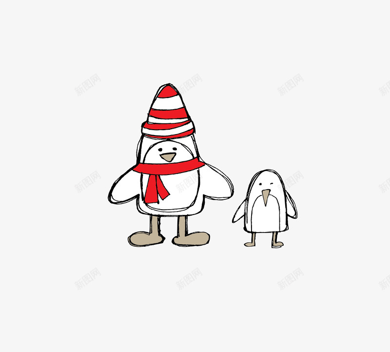 卡通圣诞节元素线稿png免抠素材_新图网 https://ixintu.com 卡通圣诞节元素线稿圣诞围脖企鹅圣诞帽