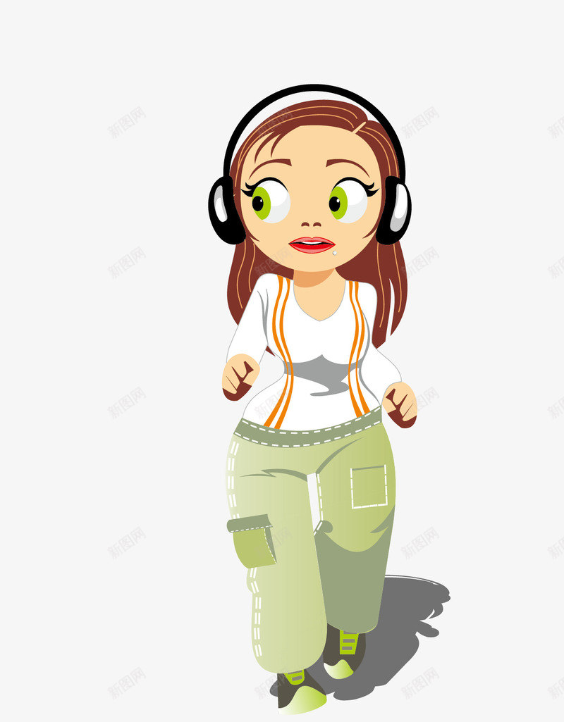 卡通慢跑女生png免抠素材_新图网 https://ixintu.com 卡通慢跑女孩免费png下载 卡通慢跑女生 听音乐慢跑女孩 慢跑女孩矢量图