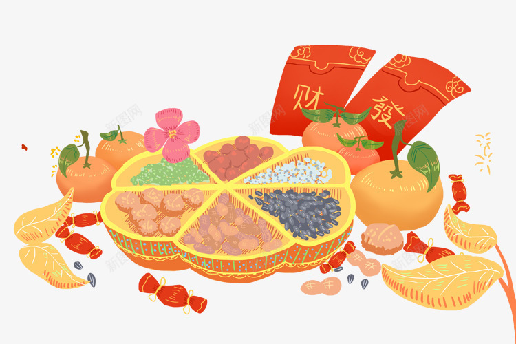 手绘插画过年场景果盘插图png免抠素材_新图网 https://ixintu.com 喜庆场景 手绘 插画 春节插图 果盘插图 过年