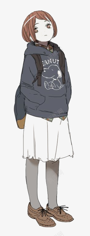 短发女生png免抠素材_新图网 https://ixintu.com 卡通女生 可爱女孩 女孩 小姑娘 手绘女生 背包