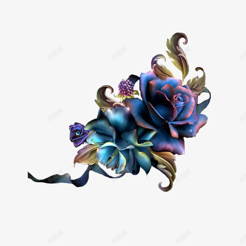 超精美蓝色花朵png免抠素材_新图网 https://ixintu.com 中国风 叶子 精致 美丽 装饰素材 鲜花