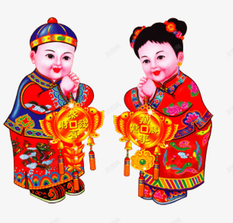 春节门联png免抠素材_新图网 https://ixintu.com 恭喜发财 拜年 新春 童女 童子 童男 过年
