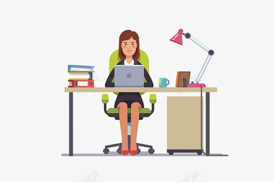 扁平化职场女生png免抠素材_新图网 https://ixintu.com 办公 办公桌 办公环境 办公用品 台灯 白领