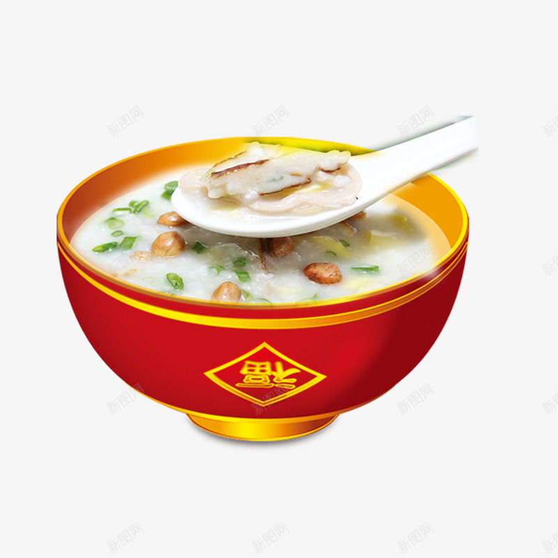 一碗腊八粥png免抠素材_新图网 https://ixintu.com 产品实物 勺子 福字 红色大碗 腊八节 花生 香菜