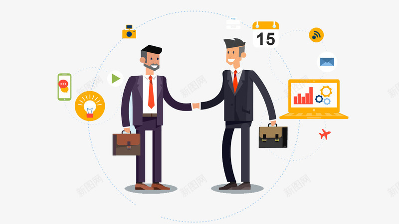 卡通握手的男人图png免抠素材_新图网 https://ixintu.com 卡通 合作的 商务 插图 握手的 西装 高兴地