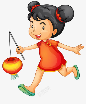 打着灯笼的小孩子卡通png免抠素材_新图网 https://ixintu.com 喜庆 春节 红色