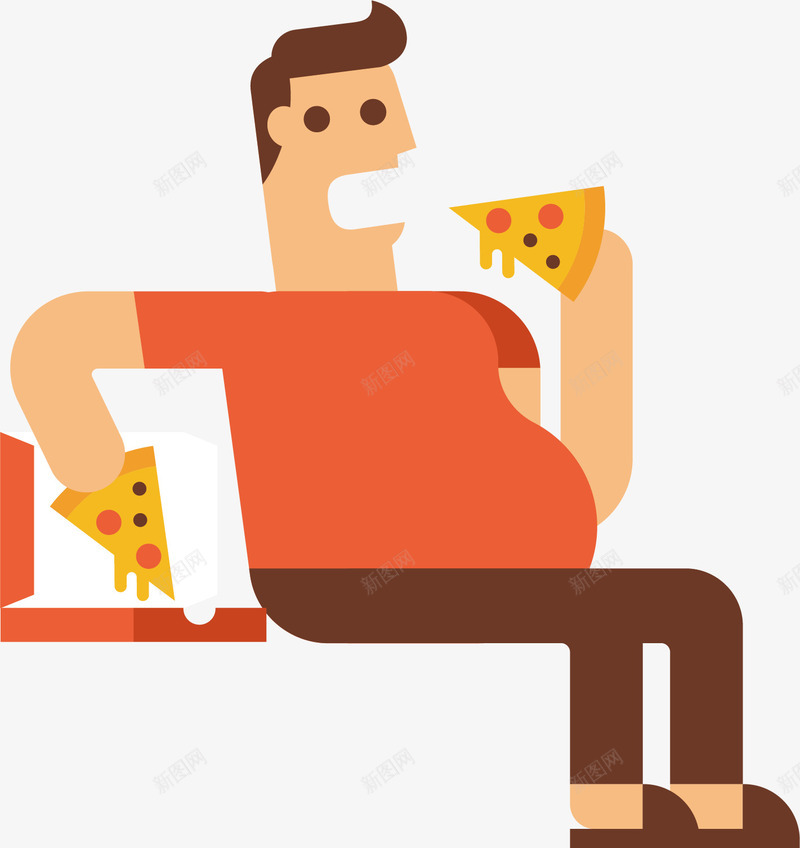 吃零食的男人矢量图ai免抠素材_新图网 https://ixintu.com 卡通 坐立 披萨 旁人 椅子 男人 红色 矢量图