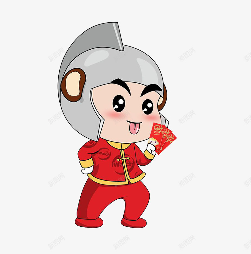 拿着红包的士兵png免抠素材_新图网 https://ixintu.com 偷笑 卡通手绘 头盔 开心 得意忘形 拿红包的小人 插画 春节 红包